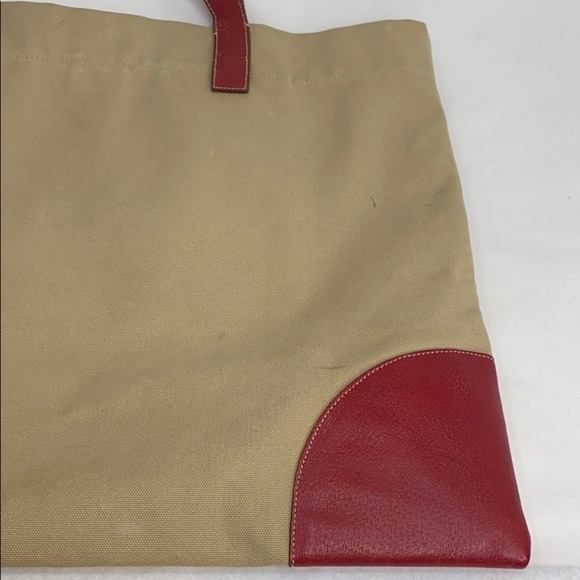 Prada Large Beige Canvas Red Leather Shoulder Tote - Picture 5 of 15